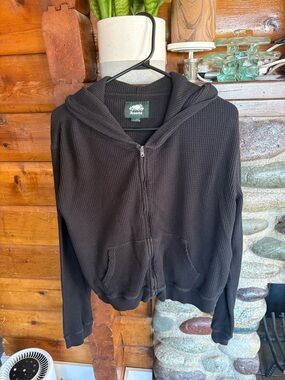 Roots Waffle Knit Zip-Up Hoodie - Black - Youth XL (Fits Women’s XS)